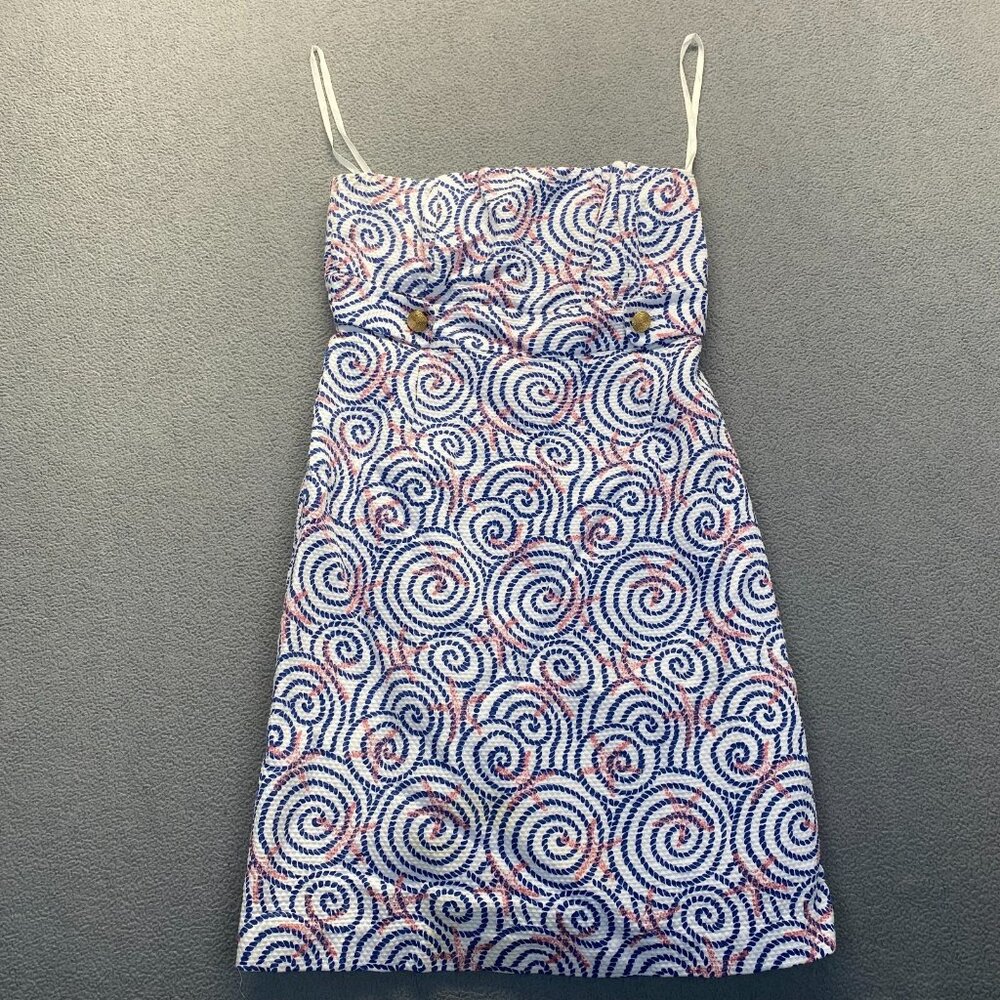 Vineyard Vines Navy Blue White Pink Starfish Print Dress Size 6 Sheath Nautical